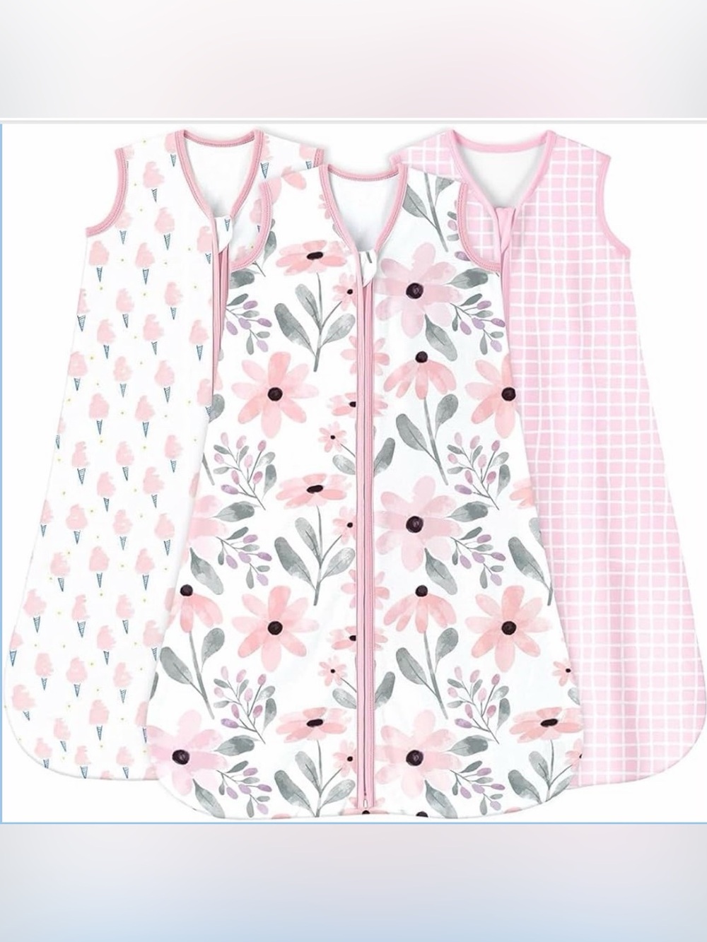 100% Cotton Pink Floral Sleeveless Baby Sleep Sack Set 0.5TOG